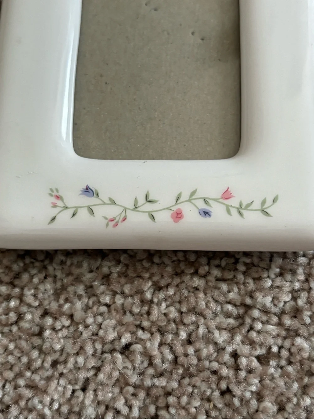 Vintage Ceramic Floral Picture Frame - White with Pink & Blue Accents